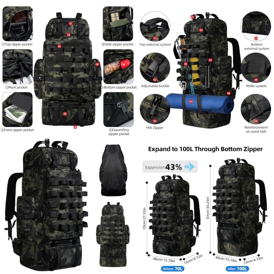 70L/100L Camping Hiking Backpa - Hiking Backpack Waterproof 评论和价格