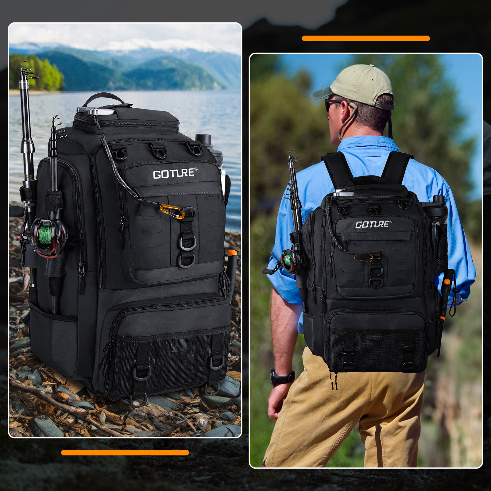 Goture Fishing Bag with Rod Ho - Backpack Insert Organizer 评论和价格