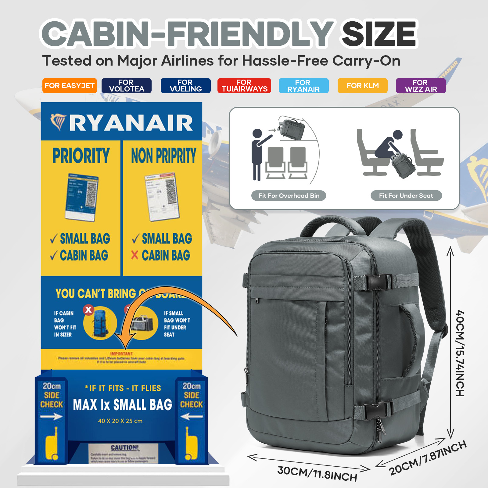 Ryanair Cabin Bags 40x30x20 Un - Canvas Backpack Casual 评论和价格